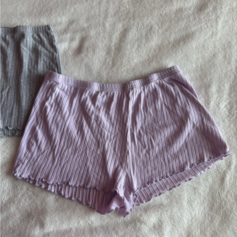 Pleated Gray and Lavender Women Sleep Shorts - Picture 2 of 4